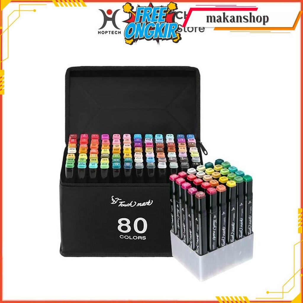 

Hoptech - Spidol Warna-Warni Sketch Marker 2 Tip Touch 48/60/80 Warna 1 Set Untuk Gambar & Sketch Original Produk