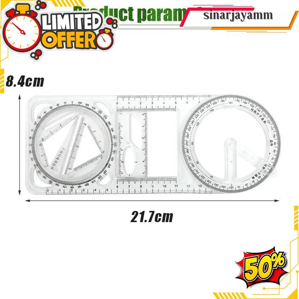 

Penggaris Busur Derajat Multifungsi, Multi Function Geometric Ruler Termurah Banget