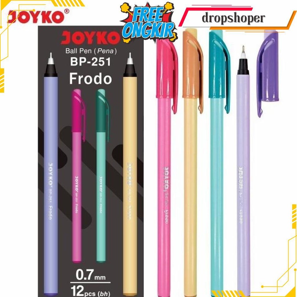 

1 Lsn / 12 Pcs Ball Pen / Pulpen Joyko Bp-251 Frodo 0.7 Mm Bisa Cod