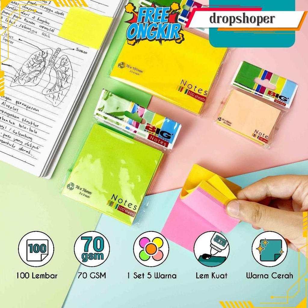 

Big Sticky Notes Warna/ Note Kertas/ Memo Tempel Tumpuk Bisa Cod