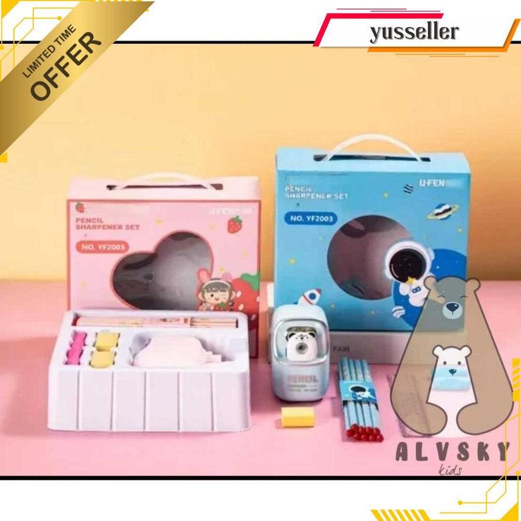 

Electronic Stationery Set / Set Alat Tulis Elektrik Rautan Penghapus Vacuum Pensil Terlaris