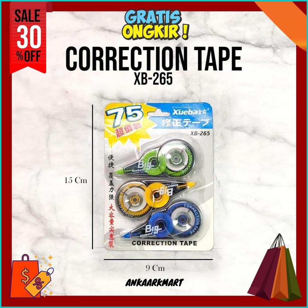 

3Pcs Correction Tape Xb265 / Correction Tape Office Termurah Banget