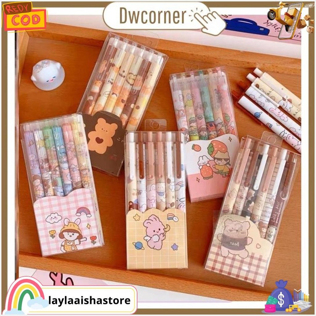 

[ Dwcorner ] Pulpen Gel Lucu Set 6In1 / Pulpen Tinta Hitam / Pulpen Gel Hitam Set Bisa Cod