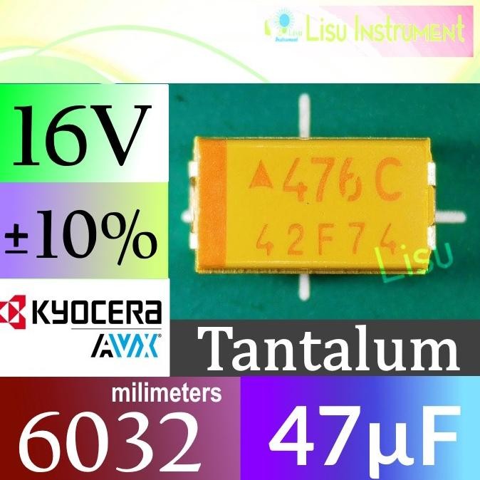 Update 47F 16V 10% CASE-C-6032 476 476C 47uF SMD Tantalum Capacitor Kyocera AVX TAJC476K016RNJ lisu9