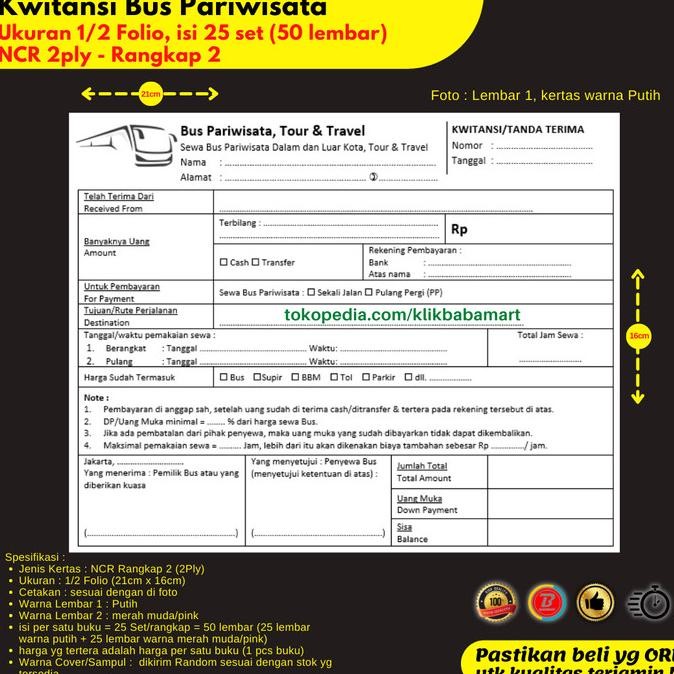 

Promo!! Cetak Kwitansi Ncr 1/2 Folio Rangkap 2 Custom