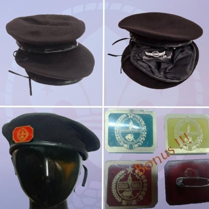 Promo Topi Baret Pramuka Laken Super + Pin Baret