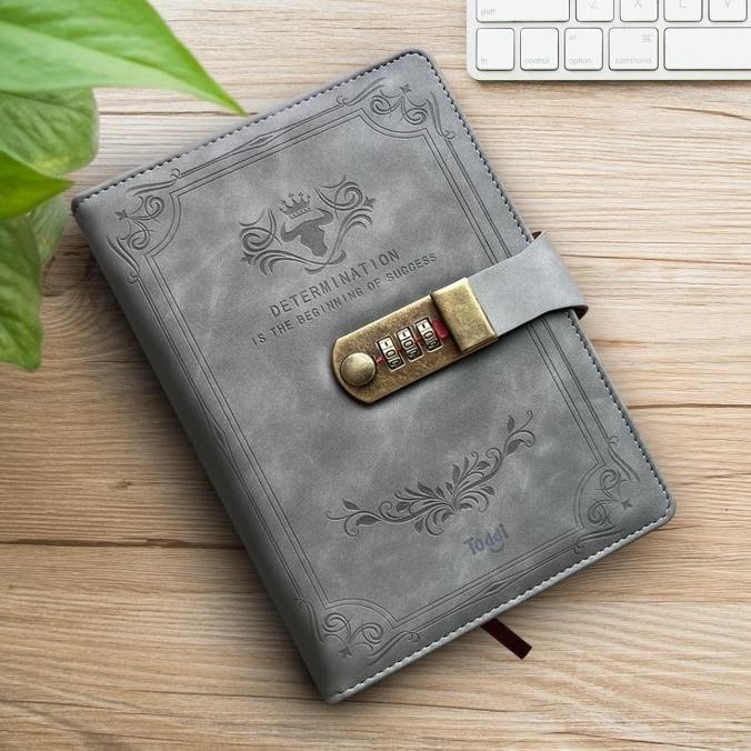 

Diskon!! Buku Catatan Harian Notebook Cover Kulit Kunci Password A5 - Td100