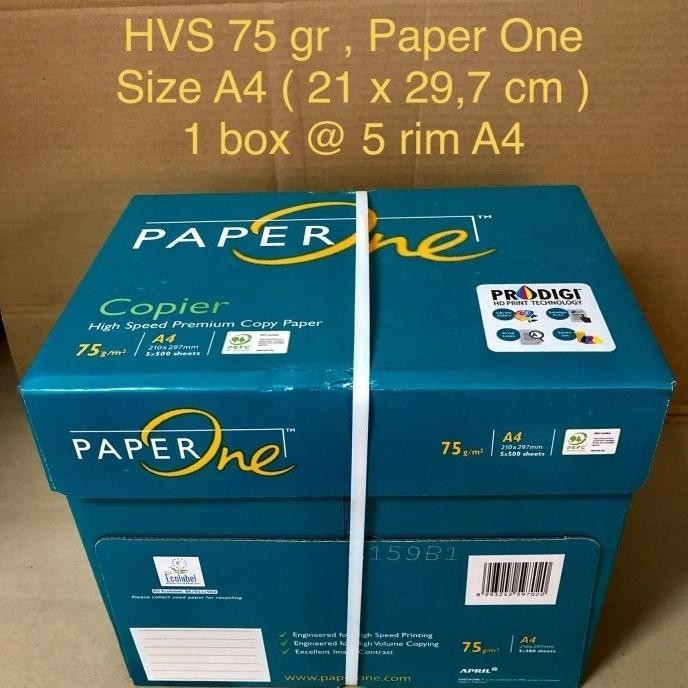 

BEBAS ONGKIR - Kertas Hvs 75 gr A4 , Paper One ( box )