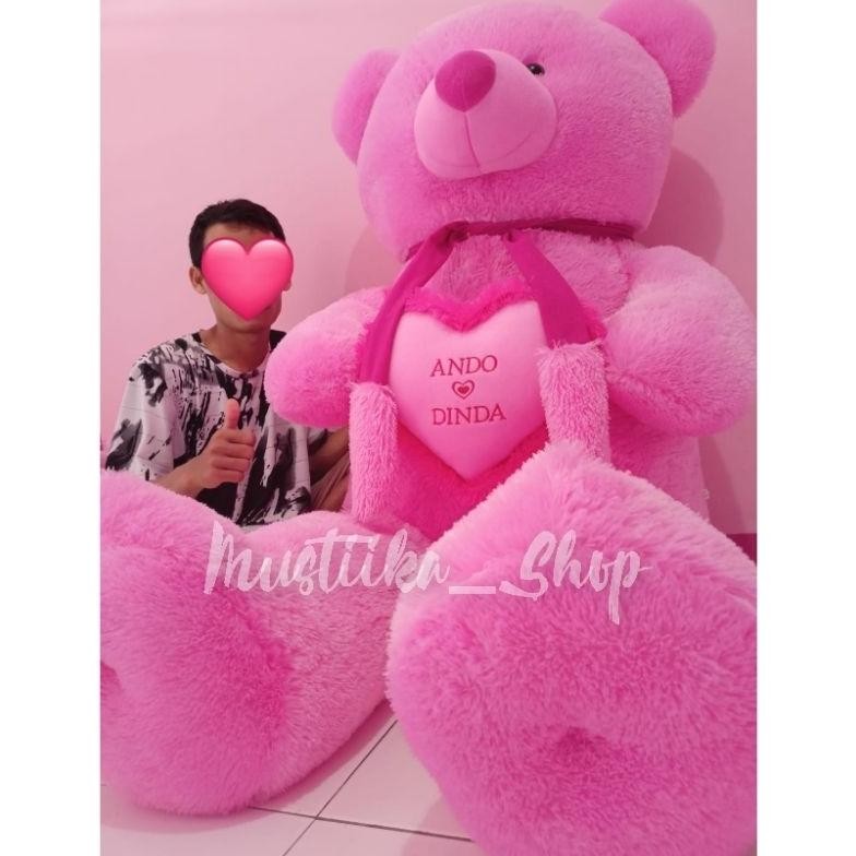 MMA-1318 Boneka Beruang Teddy Bear Super-Super Jumbo SNI Warna Crem Tinggi 1,6 meter Costum Ukir Nam