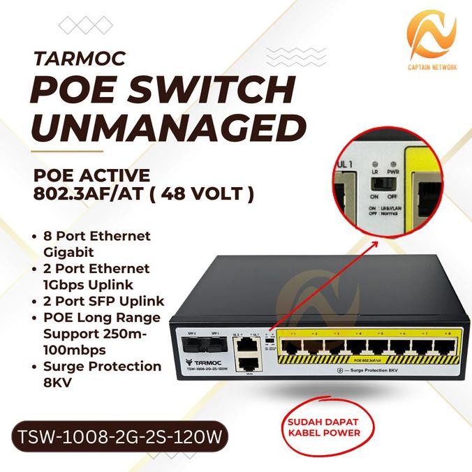 TERBARU - Tarmoc TSW-1008-2G-120W, 8 Port Gigabit POE 802.3af/at POE Switch 120W
