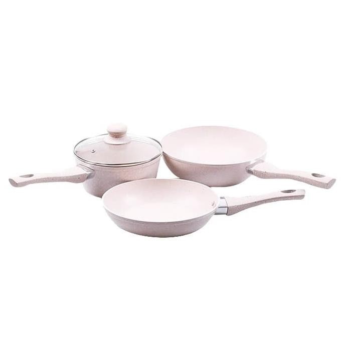 Promo Bolde Super Pan Set / Panci Set / Wajan Set Beige Granite (3 + 1 Pcs)