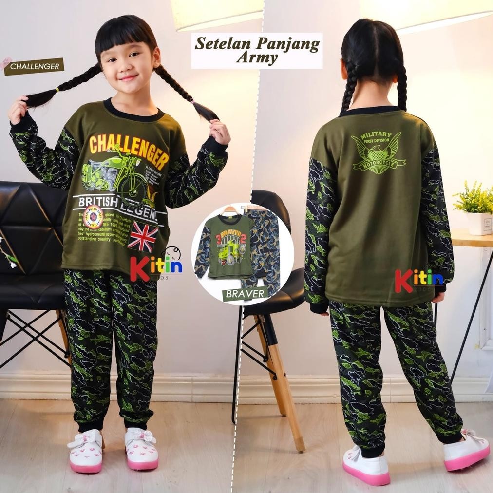 Setelan Baju Tidur Dan Piyama Anak Cowok Cewek Katun Motif Army Loreng Ukuran 2-9 Tahun Bahan Kaos