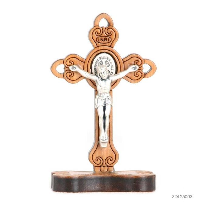 ] Salib Duduk Benedict Kayu Olive Rohani Katolik