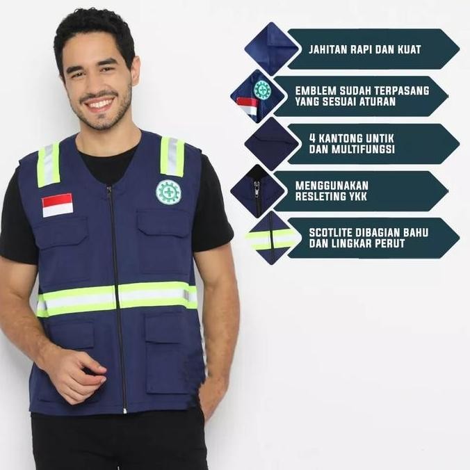 [ Free Logo Safety & Bendera ] Rompi Safety, Rompi Safety Proyek Lapangan, Rompi Proyek Merah Putih 