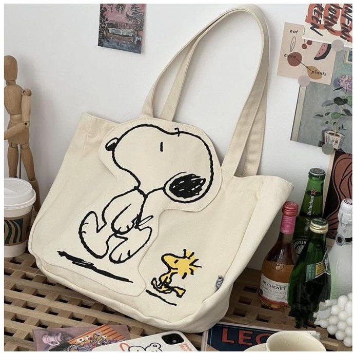 Promo Tas Snoopy Ori Beige Tote Bag Bahan Canvas
