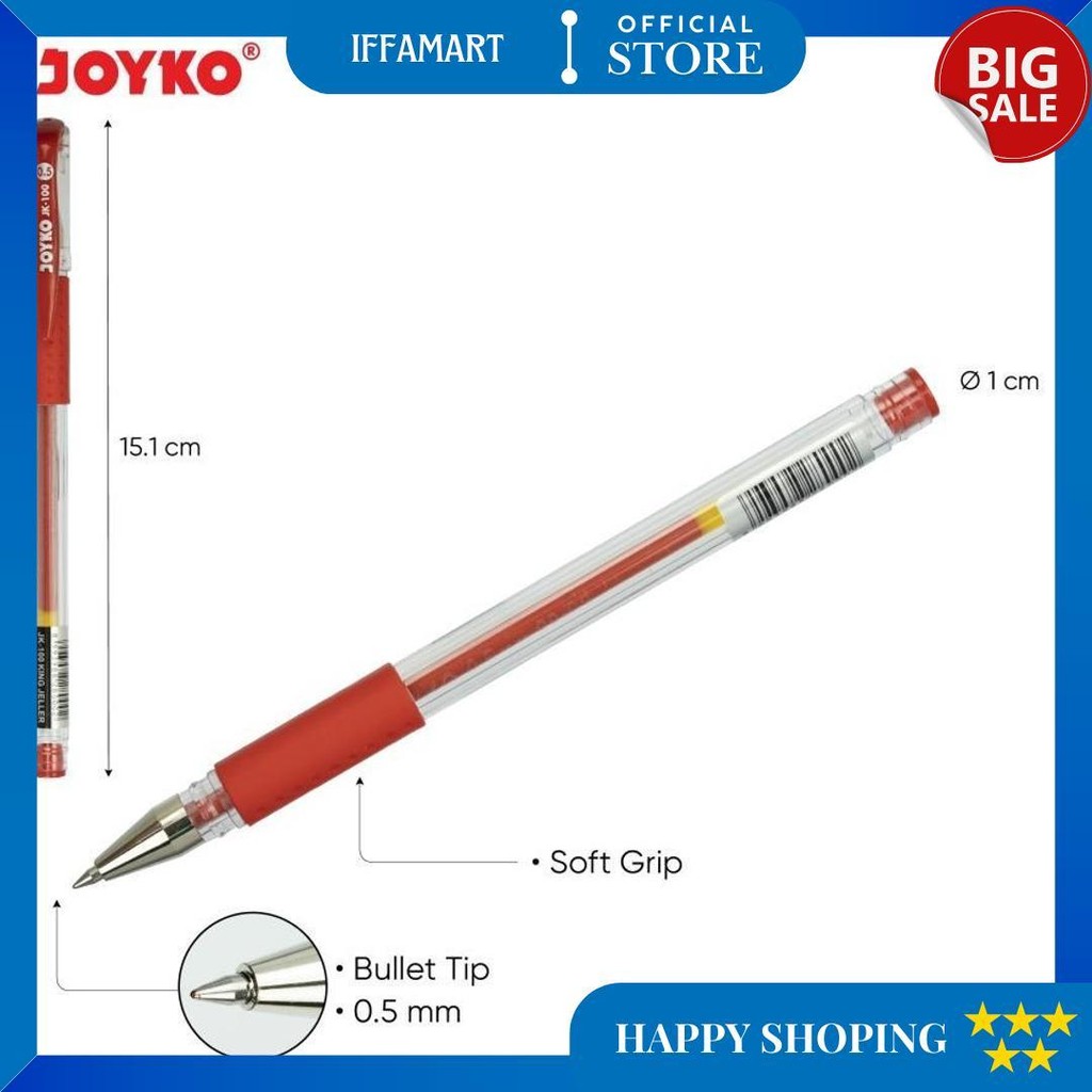 

(12Pc) Gel Pen Pulpen Pena Joyko Jk-100 Black 0.5 Mm/Pen Joyko D Termurah
