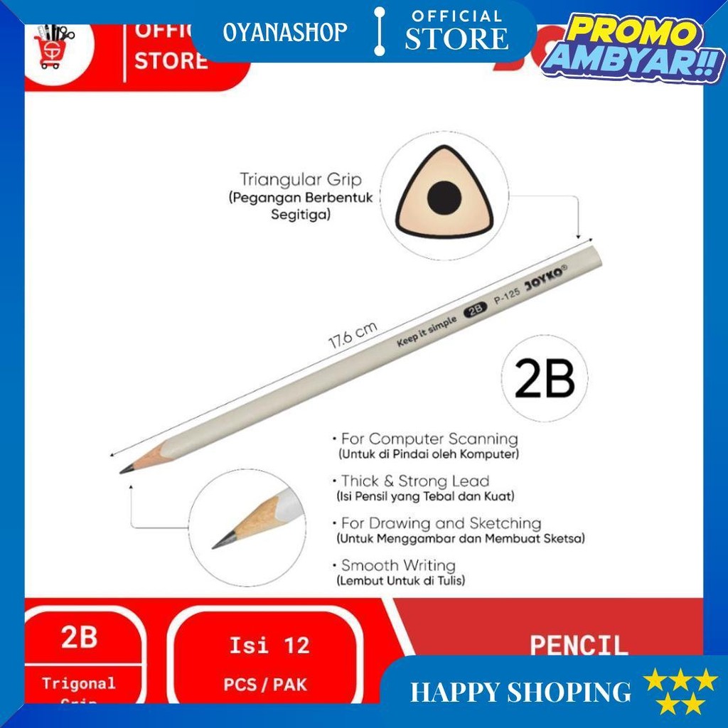 

Pencil | Pensil Joyko P-125 2B (12Pcs) D Termurah