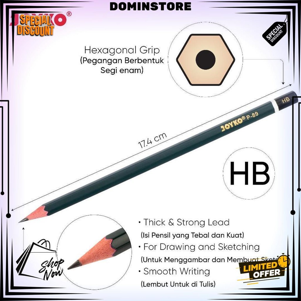 

(12 Pcs) Pencil Pensil Joyko P-89 Hb D Terlaris