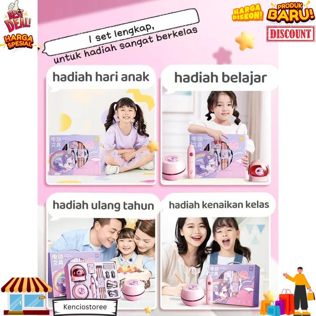 

11 In 1 Electric Stationery Set / Set Alat Tulis Elektrik Rautan Penghapus Vacuum Pensil D Promo 4.4