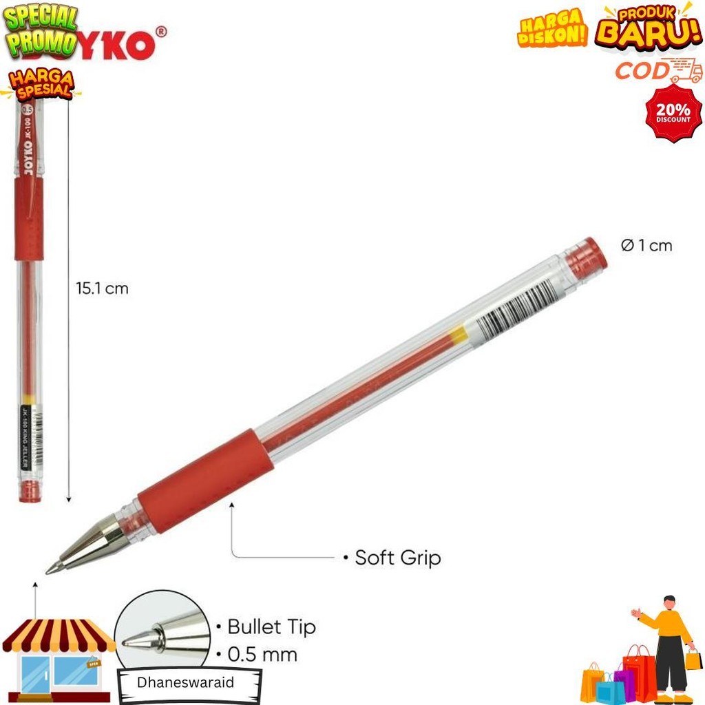 

(12Pc) Gel Pen Pulpen Pena Joyko Jk-100 Black 0.5 Mm/Pen Joyko D Best Seller