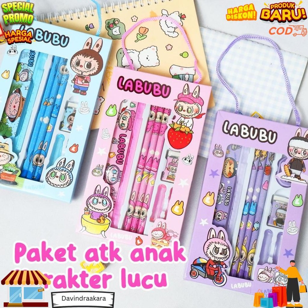 

[Termurah] Pensil Set Labubu Alat Tulis Sekolah Lucu Souvenir Ulang Tahun Anak / Stationery Set 6605 D Terlaris