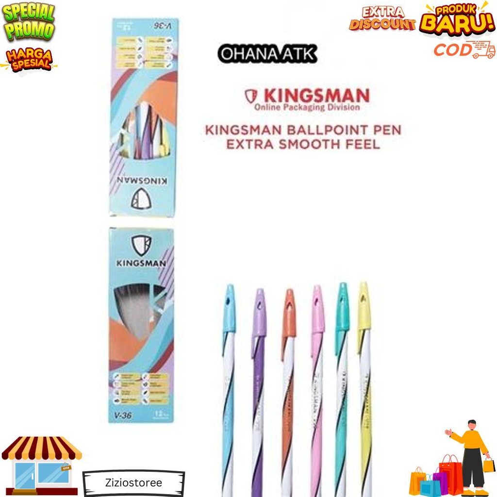 

(1Pak) Kingsman - Promo 12 Pcs Pulpen Bolpen Rainbow Ulir - Tinta Hitam Nevada Bolpenku Gm Spin D Terlaris