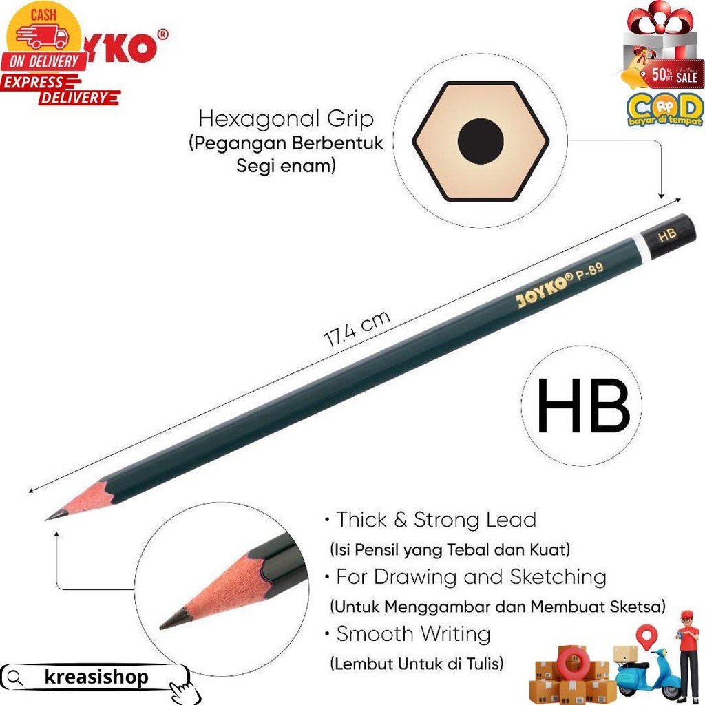 

(12 Pcs) Pencil Pensil Joyko P-89 Hb D Termurah