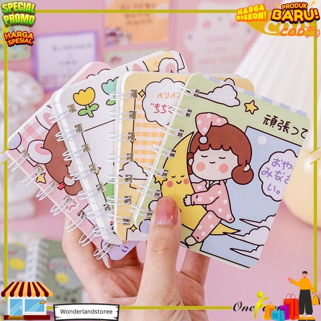 

One-A58 Buku Catatan Kartun Memo Kecil A7 80 Lembar / Buku Kecil Notebook Ring Motif Notepad / Buku Mini Alat Tulis Portable D Promo Puncak