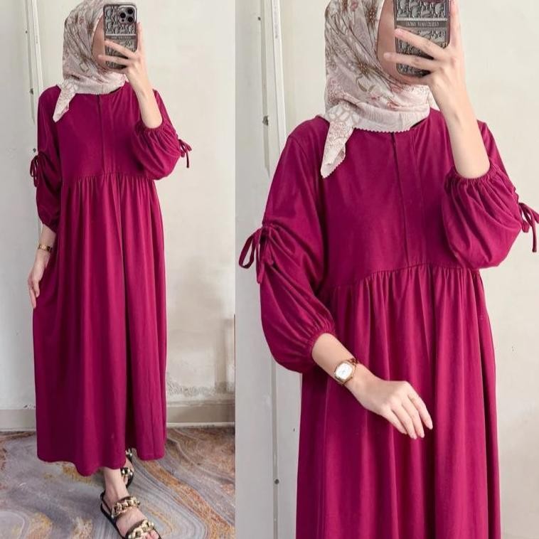 La Rosa Ghina Midi Dres Kaos Combed Gamis Busui Wanita Kekinian Gamis Serut 