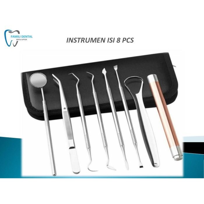 Dental kit stainless steel isi 8 alat pembersih karang gigi manual