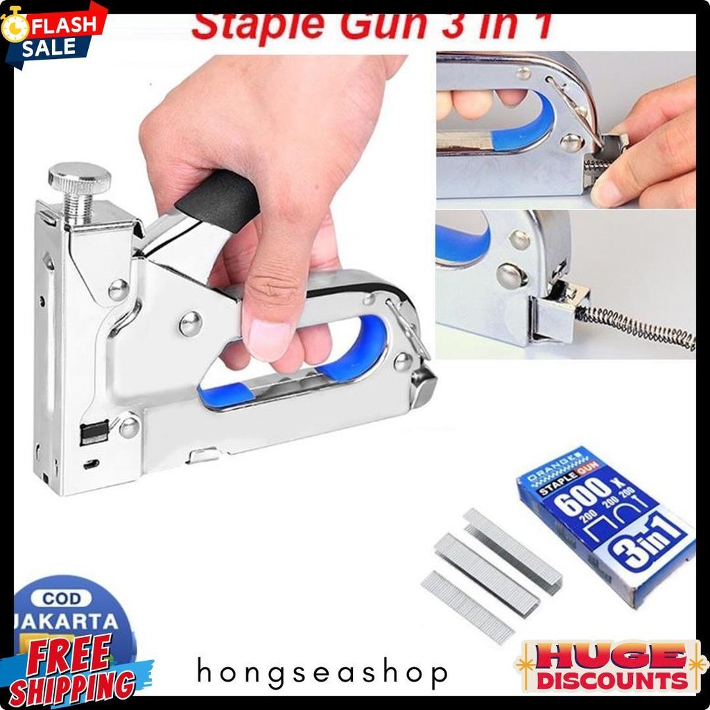 

Staples Gun Tacker Mollar 3 In 1 / Staple Jok Tembak Hekter 3 Way Dapat 3 Jenis Paku/3 In 1 Staples Gun Tacker Mollar Diskon Setengah Harga