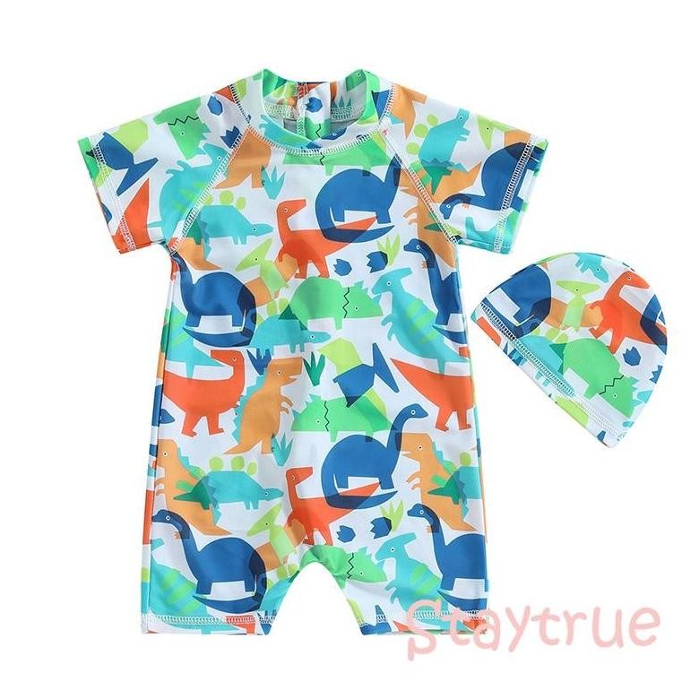Baju Monyet Renang Anak Laki-Laki Pakaian Renang Musim Panas Pantai Celana Pendek + Topi Baju Renang