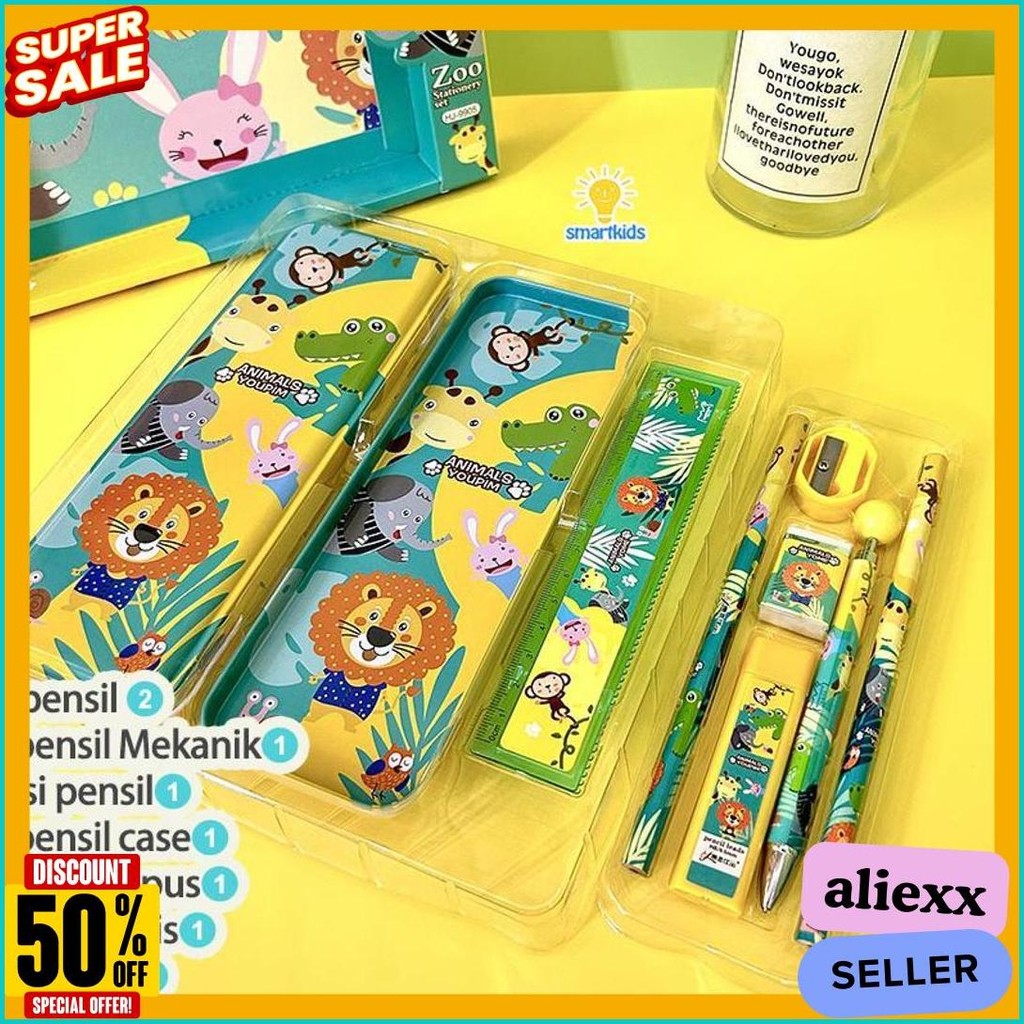 

Alat Tulis Set Paket Komplit 7 In 1 / Stationery Complete Lengkap / Kotak Pensil Anak / Souvenir Hadiah Kado / Sekolah Karakter Kartun Lucu Animal Hewan / Perlengkapan Tulis / Tempat Pensil Diskon Setengah Harga
