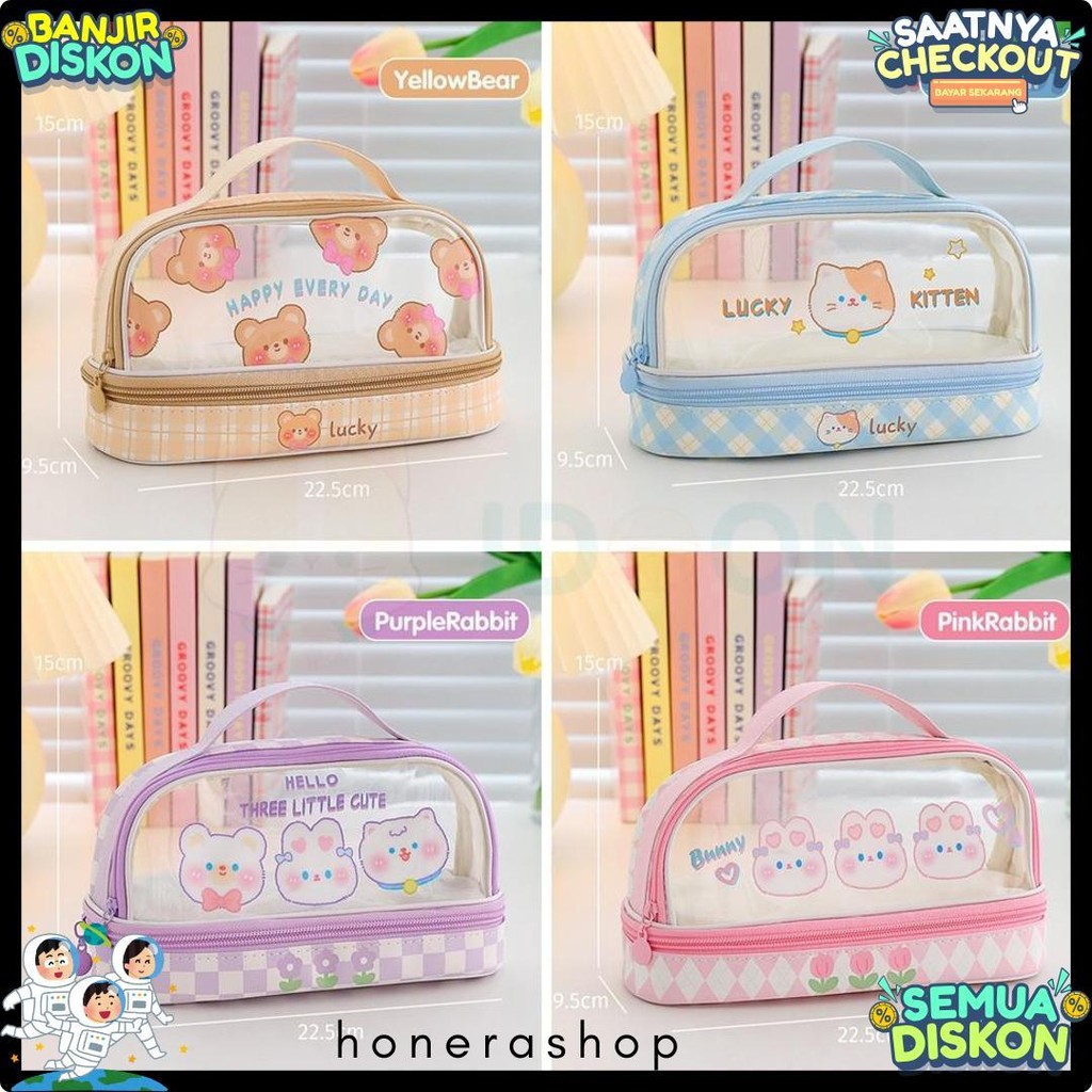 

Idoon Pencil Case Transparan Korea Tempat Pensil Besar Dua Lapis Kotak Pensil Tempat Pola Hewan Lucu Diskon Setengah Harga