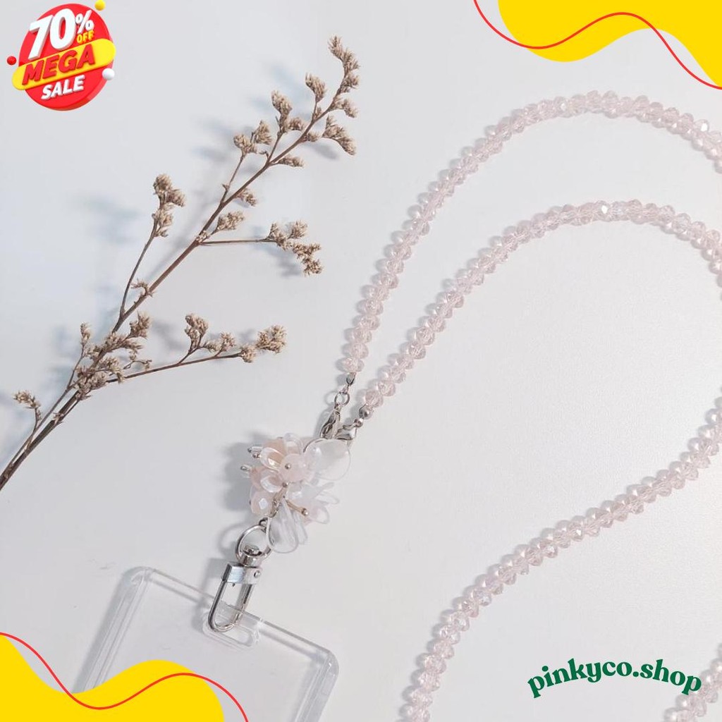 

[Lalaluna] Lanyard Crystal Beads Aesthetic | Gantungan Id Card Kantor - Bloom Diskon