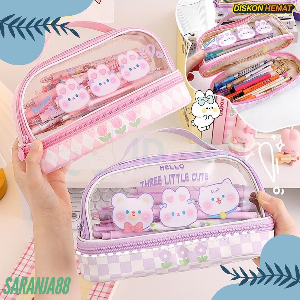 

Idoon Pencil Case Transparan Korea Tempat Pensil Besar Dua Lapis Kotak Pensil Tempat Pola Hewan Lucu Diskon Setengah Harga