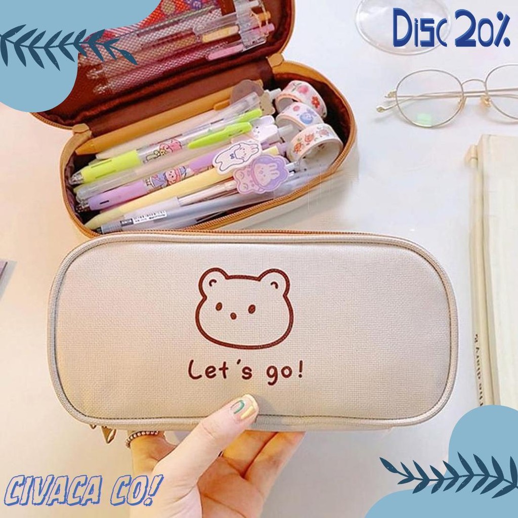 

[Miloli] Kotak Pensil Bear Cartoon Kanvas Minimalis Aesthetic Korean Style Stationery - F0204 Terlengkap Dan Termurah