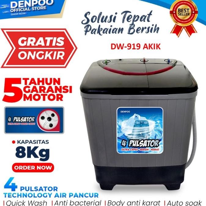Murah DENPOO MESIN CUCI 2 TABUNG DW 919 Non COD