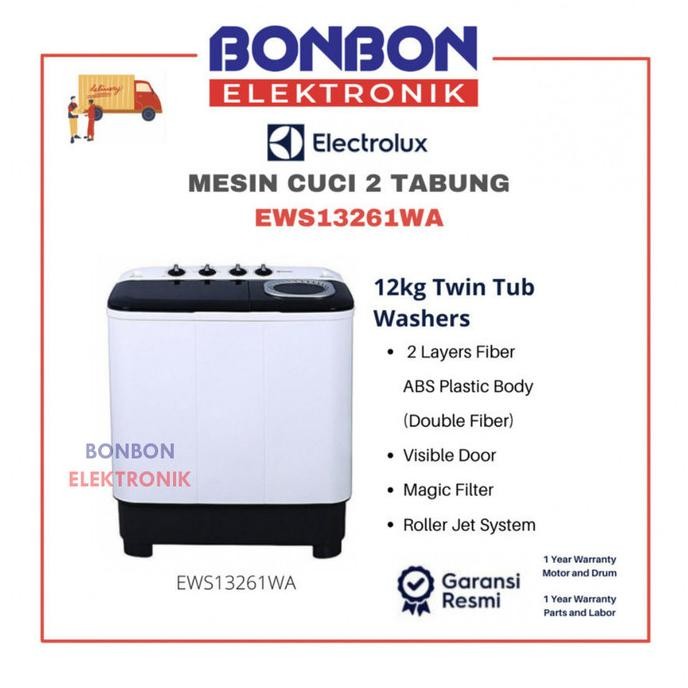 Murah Electrolux Mesin Cuci 2 Tabung 12KG EWS13261WA / EWS 13261WA / 13261 Non COD