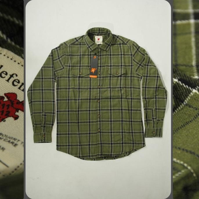 Sale Kemeja Flanel Pria Lengan Panjang Slimfit Ilefen Tuelef Army Green