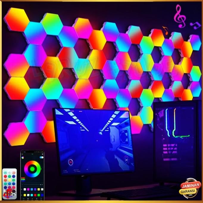 Lampu Hexagonal RGB LED 3 6 10 Pcs Light Lamp Hexagon Hias Dekorasi Interior Kontrol Aplikasi Remote