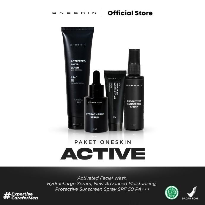 NEW Oneskin Paket Active | Skincare Pria Dengan Perlindungan Maksimal (Facial Wash, Serum, Moisturiz