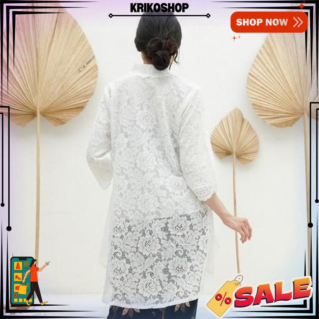 Ibukebaya - Kebaya Encim Modern Panjang Belakang Penguin Brukat Putih Hitam Promo Puncak
