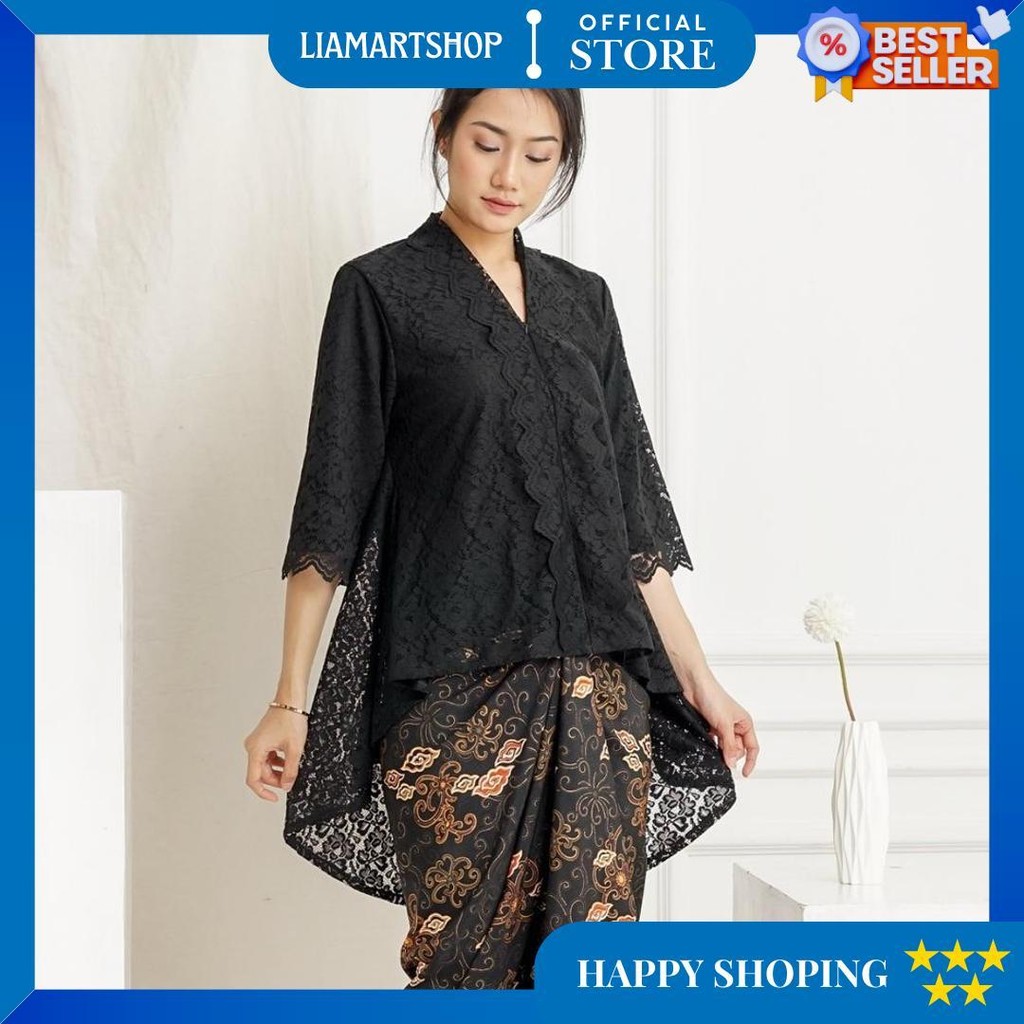 Ibukebaya - Kebaya Encim Modern Panjang Belakang Penguin Brukat Putih Hitam Promo Puncak