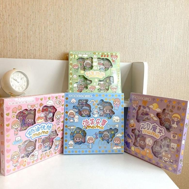 

TW39 1 pack isi 100 Lembar Pcs Stiker Box Merk SENRIO kuromi stela lou Momo Sticker Set korea Sale