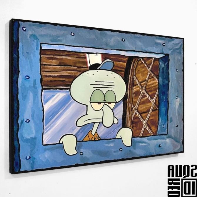 poster kayu unik - squidward murah
