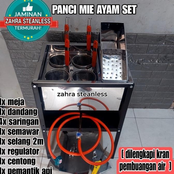 Dandang mie ayam 4 lubang kuah set meja besi/ Dandang mie kocok ALU