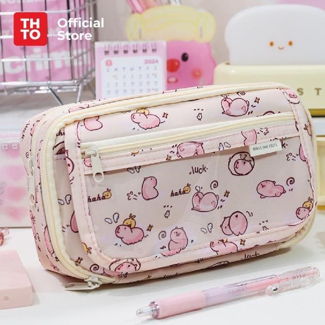 

THTO Layer Tas Tempat Pensil Case Pouch Anak Sekolah Capybara Transparan PVC Stationery Kantor A122 H24M