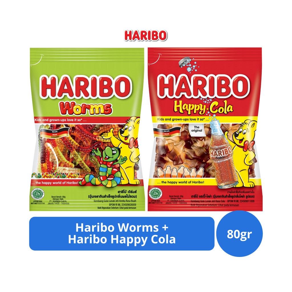 

Haribo Worms 80gr + Happy Cola 80gr