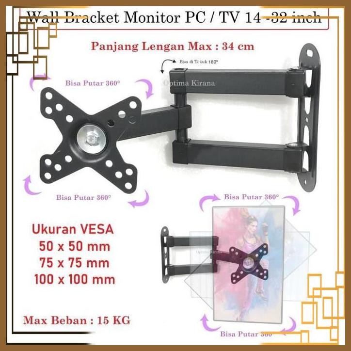 [TPK] Wall Bracket Full Motion Gerak Tekuk 2 Lengan Dual Arm Monitor PC Breket Dinding Tembok Putar 